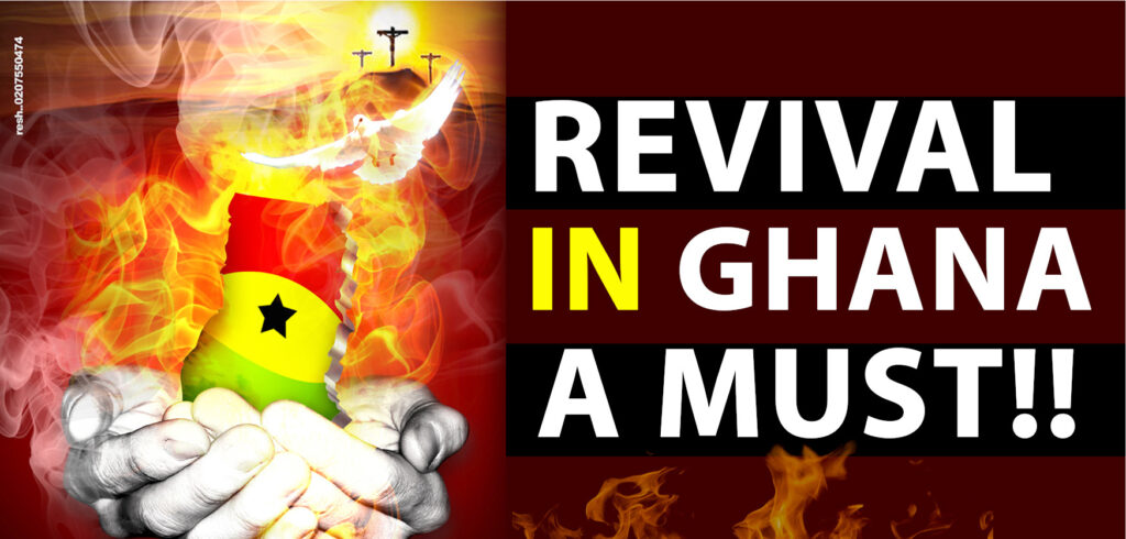 Revival in Ghana image, with the map of Ghana on Holy fire from God.